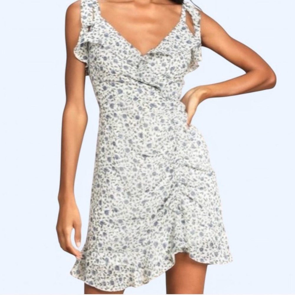 Lulu's White Cream Asymmetrical Ruffled Sundress